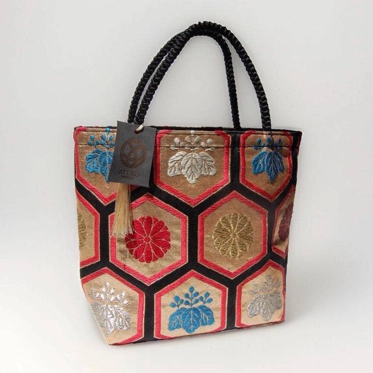 One-of-a-Kind Kikkō Geometric Vintage Obi Silk Tote