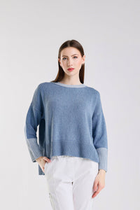 Lisbeth Contrast Neck Hi/Low Sweater - Helene Clarkson Design