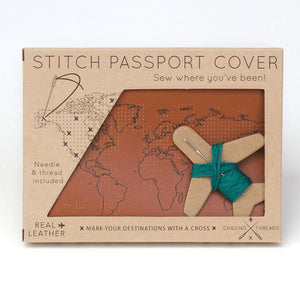 Stitch Map Leather Passport Cover Brown - Helene Clarkson Design