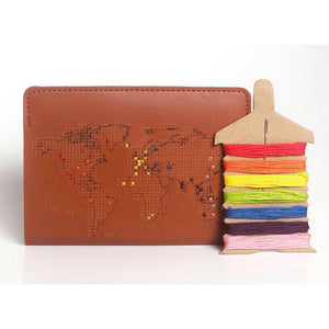 Stitch Map Leather Passport Cover Brown - Helene Clarkson Design