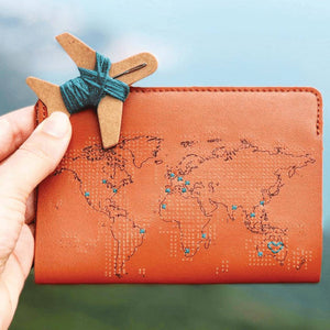 Stitch Map Leather Passport Cover Brown - Helene Clarkson Design