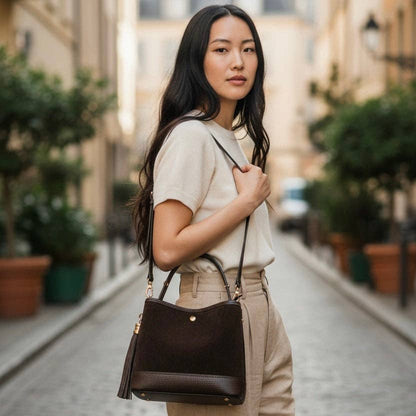 Italian Suede and Leather Bucket Bag