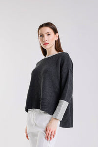 Lisbeth Contrast Neck Hi/Low Sweater - Helene Clarkson Design