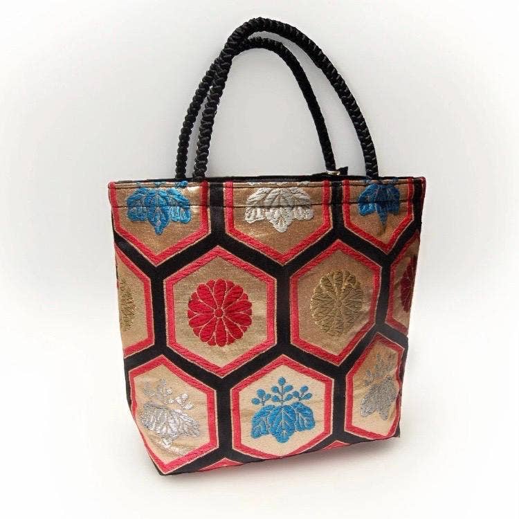 One-of-a-Kind Kikkō Geometric Vintage Obi Silk Tote