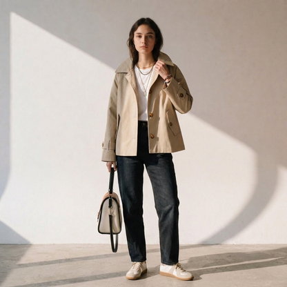 Cropped Cotton Trench Jacket - Helene Clarkson Design