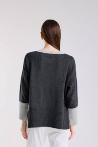 Lisbeth Contrast Neck Hi/Low Sweater - Helene Clarkson Design