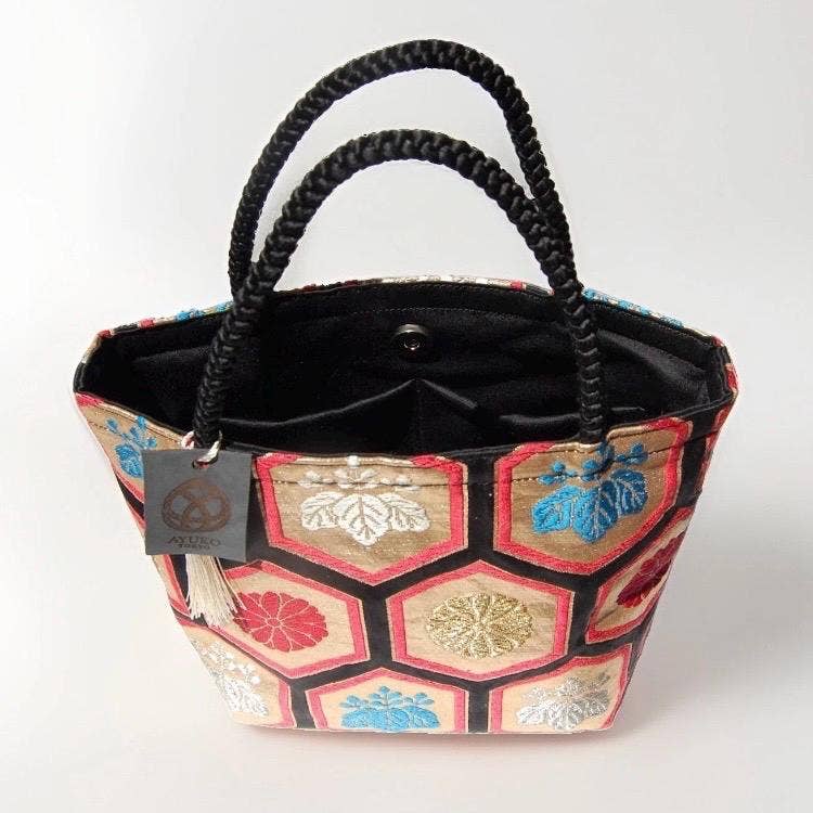 One-of-a-Kind Kikkō Geometric Vintage Obi Silk Tote
