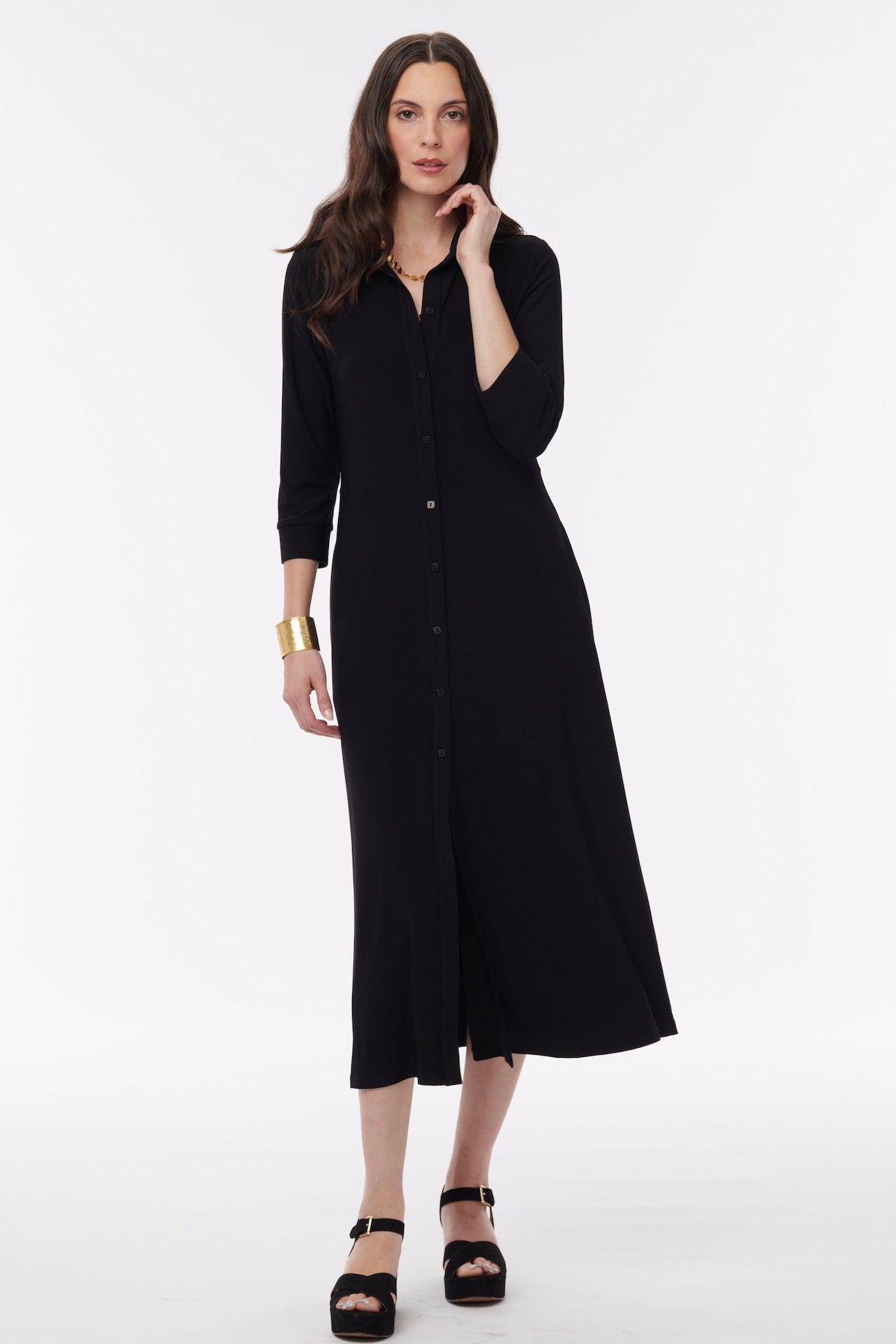 Camrose 3/4 Length Sleeve Maxi Dress - Black - Helene Clarkson Design