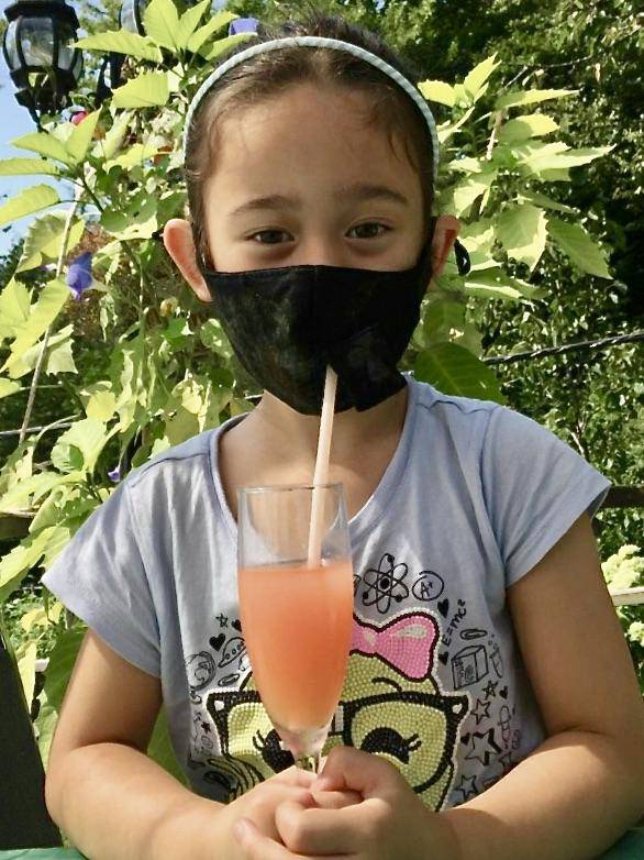 Children's charcoal denim face mask by Helene Clarkson Design, featuring a comfortable travel and sip design for kids.