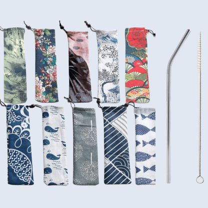 Mask Straw Kit (Metal Straw, Cleaner and Cloth Carry Bag) - Helene Clarkson Design