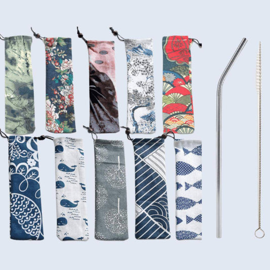 Mask Straw Kit (Metal Straw, Cleaner and Cloth Carry Bag) - Helene Clarkson Design