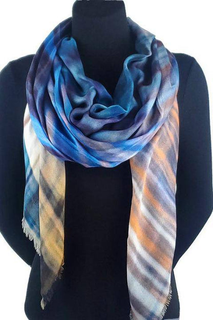 Oversized Square Italian Cashmere Blend Scarf - Fogo Island Tartan, Newfoundland - Helene Clarkson Design