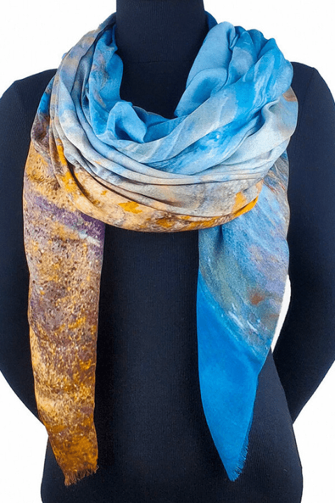 Oversized Square Italian Cashmere Blend Scarf - Icelandic Blue, Iceland - Helene Clarkson Design