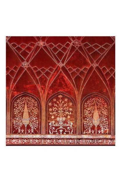 Oversized square cashmere blend scarf with Taj Mahal design by Lolili, featuring intricate patterns and soft, luxurious fabric.