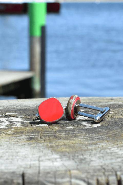 Bohemian Art Glass Coral Cufflinks by Stefanie Wolf Designs, jewelry with colorful glass and intricate design details