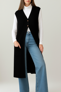 Long Knit Vest w/Pockets – Echo Verde - Helene Clarkson Design