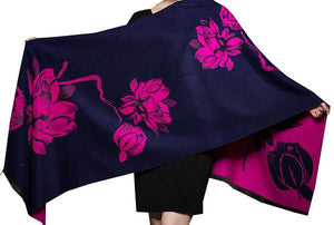 Pink / Navy Lotus Reversible Wrap – Artisan Shawl - Helene Clarkson Design